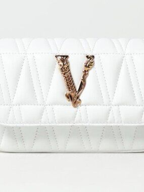 VERSACE Authentic White Quilted Leather Crossbody Gold Logo Hardware $1,500 RRP